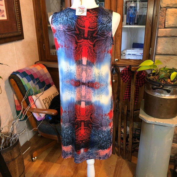 NWT SHORLINE SIZE SMALL MEDIUM BUT MORE MEDIUM VERY PATRIOTIC SLEEVELESS DRESS - Picture 3 of 5